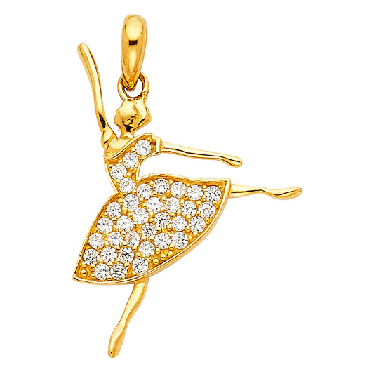 14k Yellow Gold Dancer Classical Ballerina Pendant Dancing Girl Fashion Charm