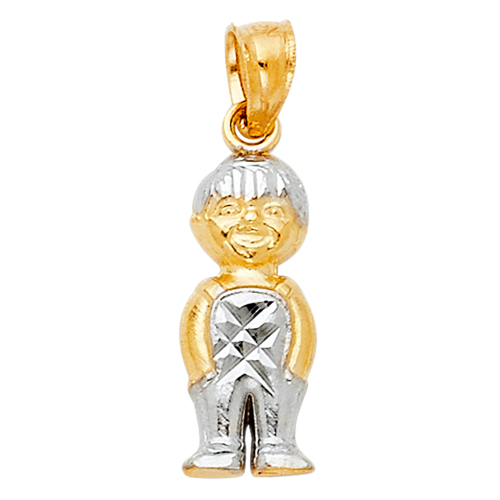 14k Two-Color Gold Boy in Overalls Pendant High Polished Fashion Charm