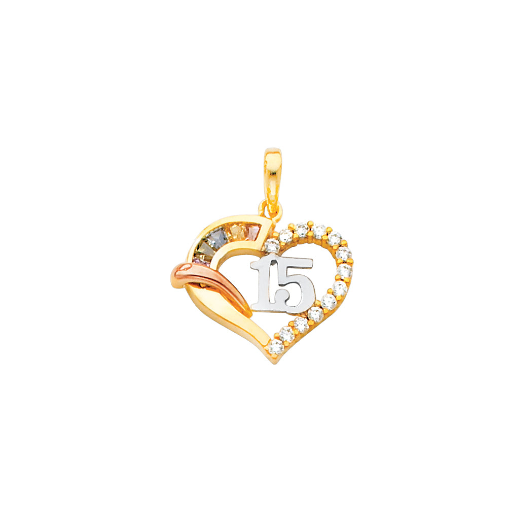 14k Yellow Gold Journey Heart Quinceanera Gift Pendant Daughter Colorful Charm