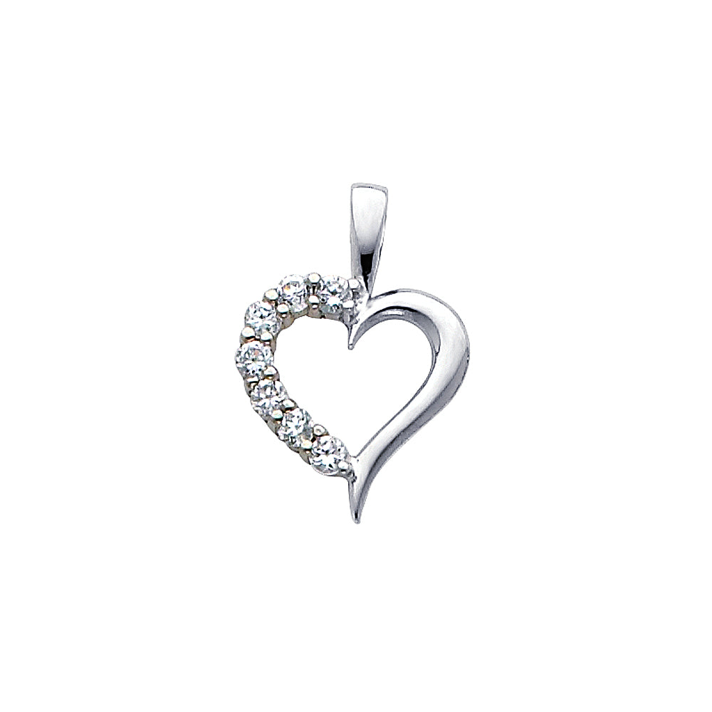 14k White Gold Clear CZ Fancy Heart of Love Pendant True Love Fashion Charm