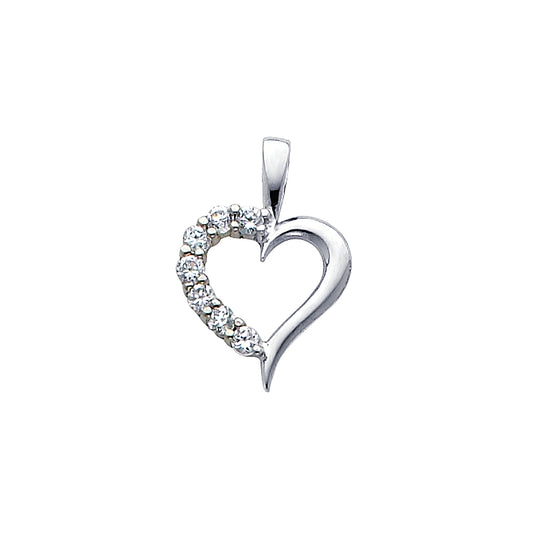 14k White Gold Clear CZ Fancy Heart of Love Pendant True Love Fashion Charm
