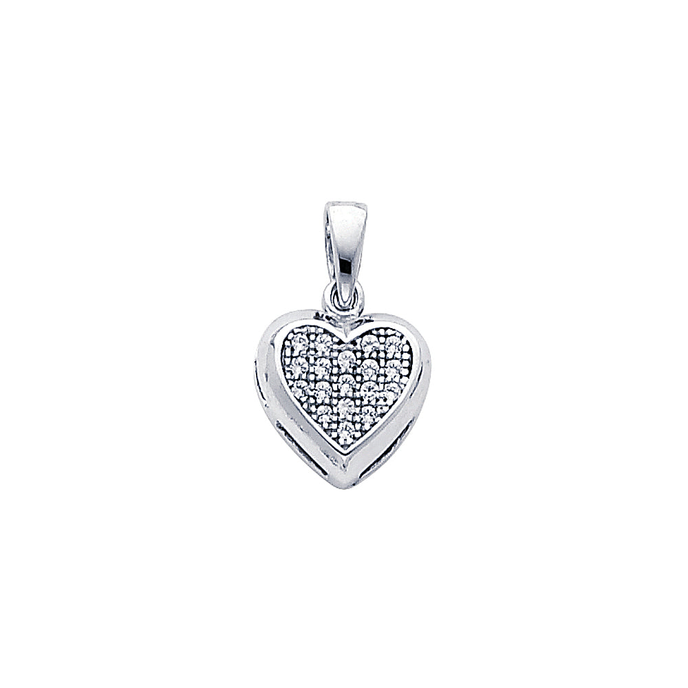 14k White Gold Shiny Clear CZ Adorable Cluster Heart Pendant Lovers Charm