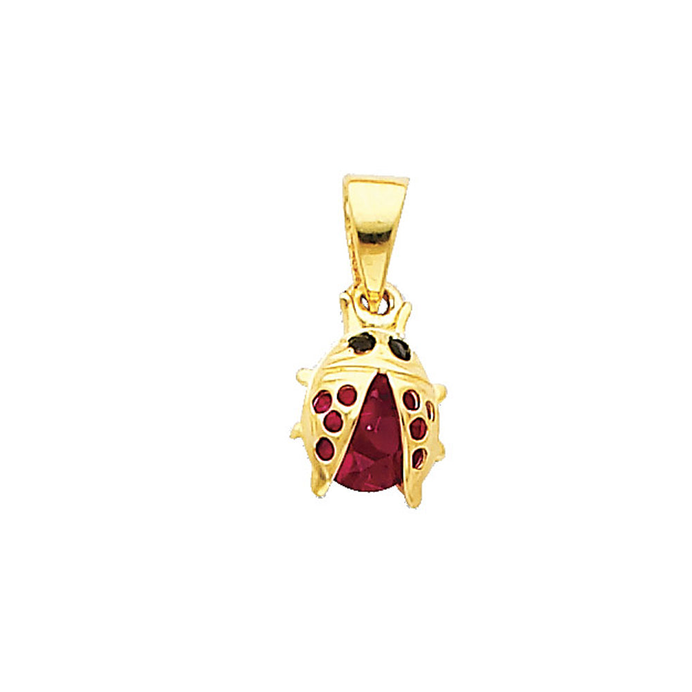 14k Yellow Gold Colorful Enamel Finish Red Ladybug Pendant Good Luck Charm