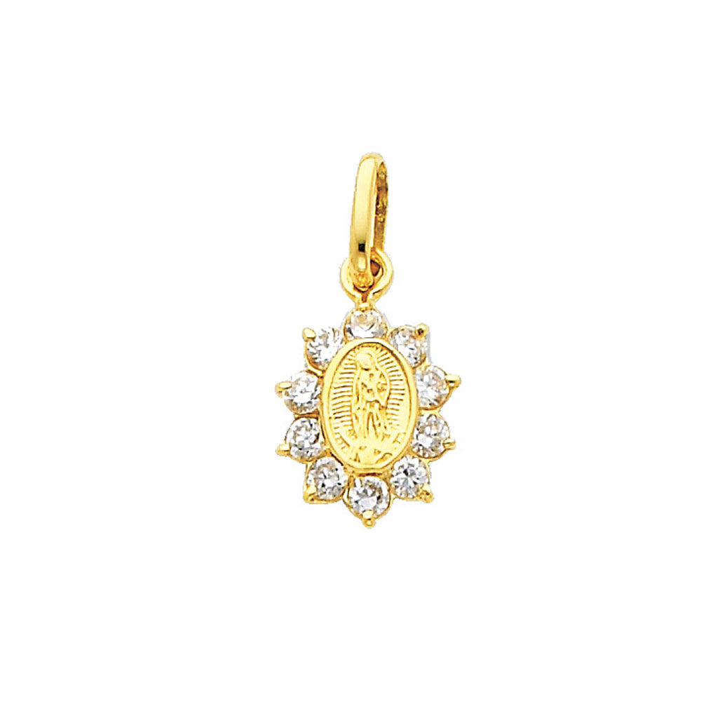 14k Yellow Gold Saint Mary Catholic Clear CZ Pendant Diamond-Cut Mother Charm