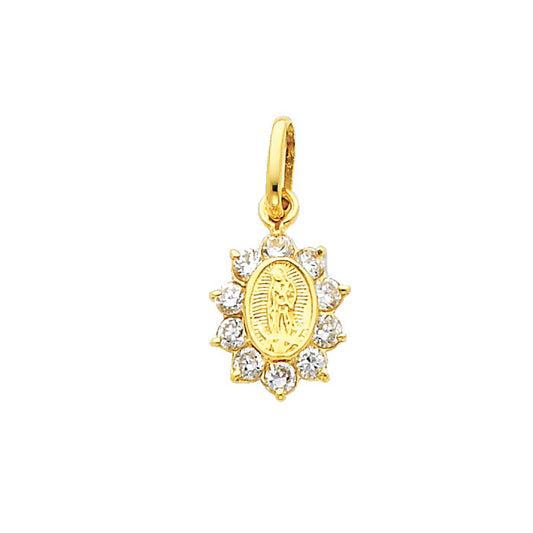 14k Yellow Gold Saint Mary Catholic Clear CZ Pendant Diamond-Cut Mother Charm
