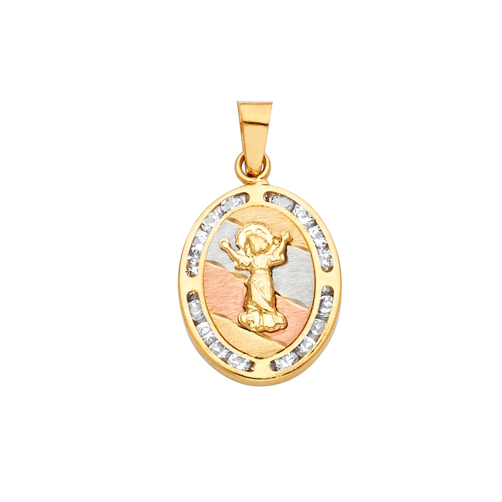 14k Yellow Gold Peace of Mind Holy Saint Medallion Pendant Heaven Blessing Charm