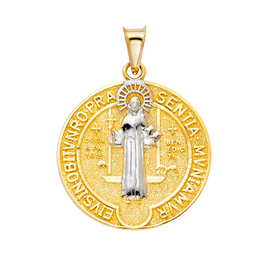 14k Two-Color Gold Saint Benedict Medal Pendant Comfort C.S.P. Peace Charm