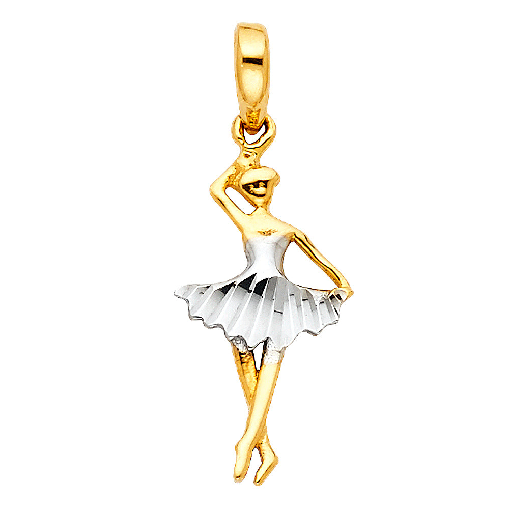 14k Yellow & White Gold Ballerina Pendant Pointe Dancer Ballet Fashion Charm