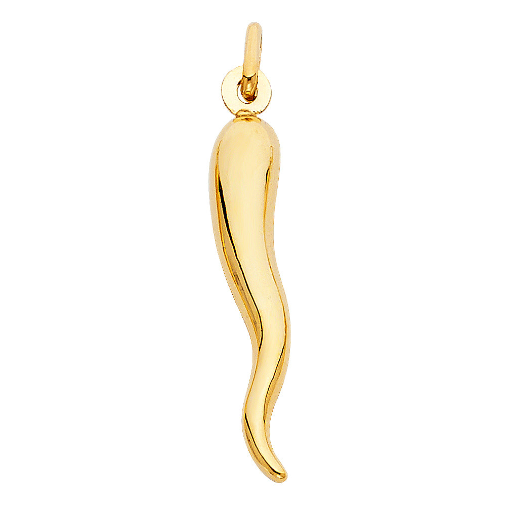 14k Yellow Gold Textured Italian Horn Pendant Chili Pepper Wave Bold Charm