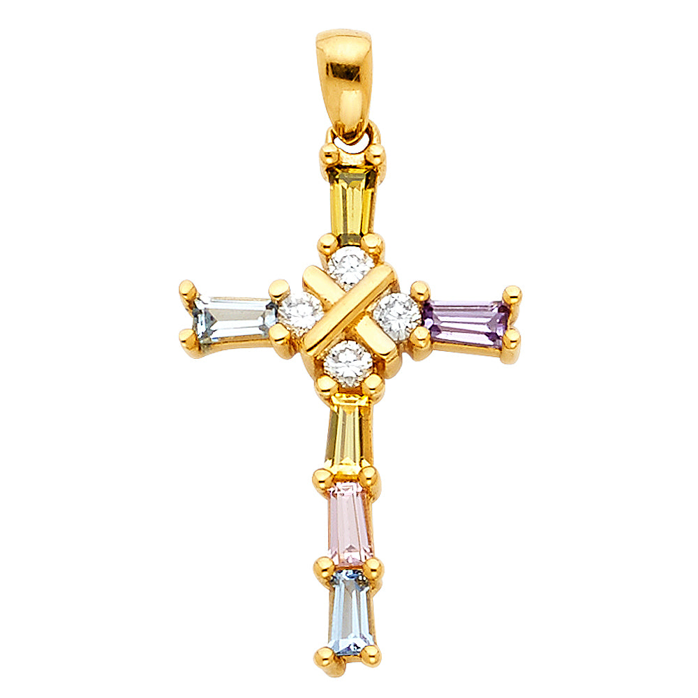 14k Yellow Gold Bright Shiny Design Christian Cross Pendant Traditional Charm