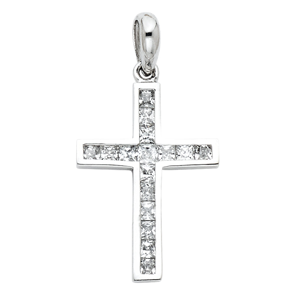14k White Gold Holy Cross Clear CZ Pendant Christian Fashion Faith Charm