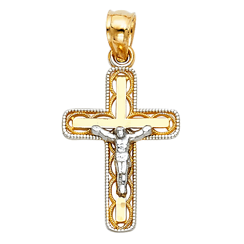 14k Two-Tone Gold Crucifix Pendant Christian Catholic Crucifix Charm