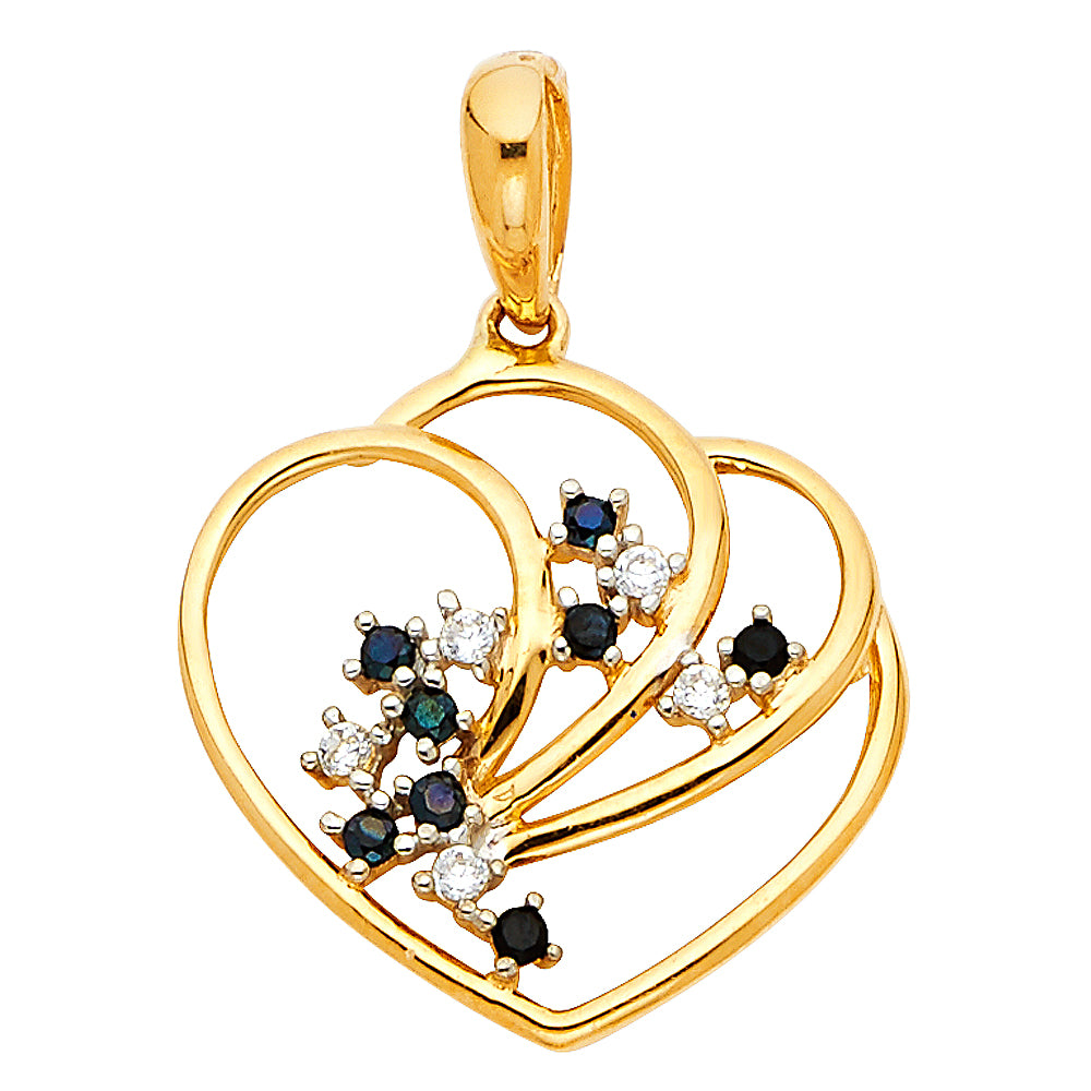 14k Yellow Gold Simple Scalloped Promise Heart Pendant Teardrop Studded Charm