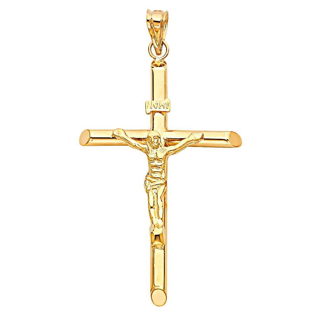 14k Yellow Gold INRI Jesus Crucifix Cross Pendant Christian Faith Love Charm