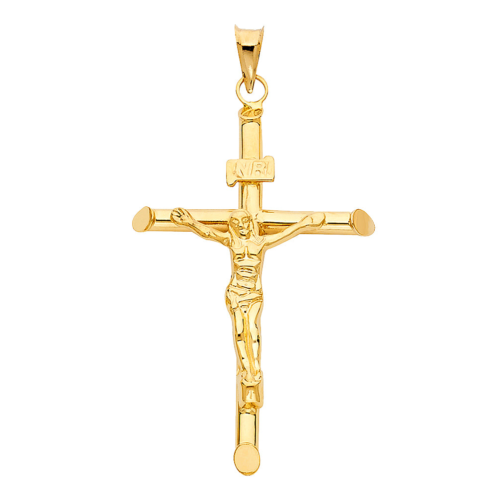 14k Yellow Gold Jesus Christ Prince of Peace Crucifix Pendant Christian Charm