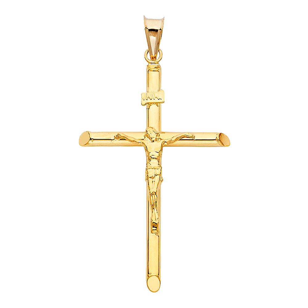 14k Yellow Gold Jesus King of Kings Crucifix Pendant Christian Faith Holy Charm