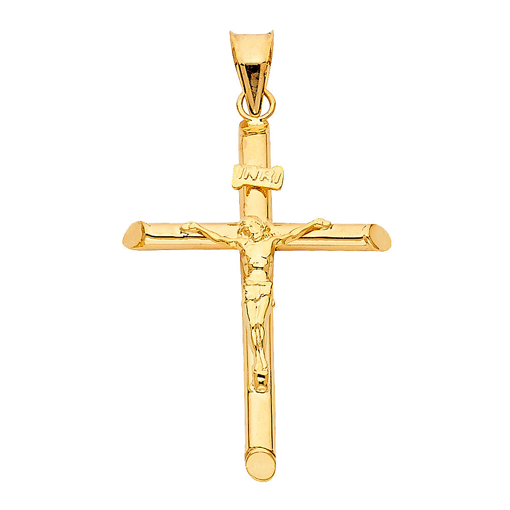 14k Yellow Gold INRI Jesus of Nazareth Cross Prince of Peace Crucifix Pendant