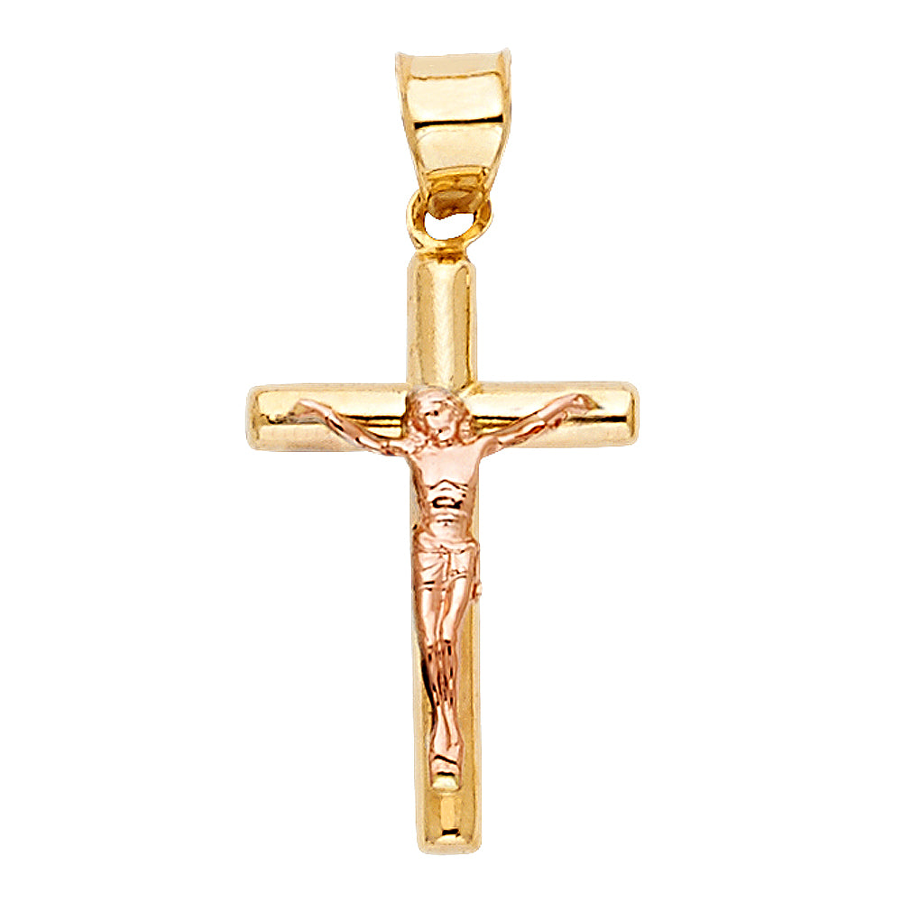 14k Two-Color Gold Crucifix Cross Pendant Christian Faith Catholic Love Charm