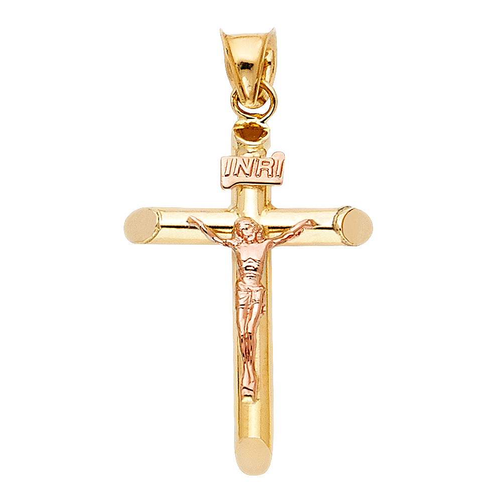 14k Two-Color Gold Crucifix Jesus Christ Pendant Savior Charm