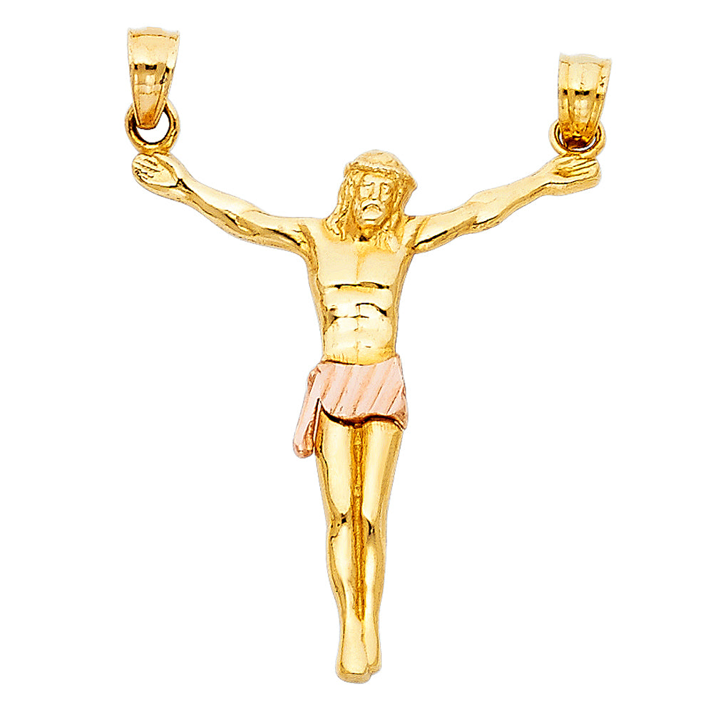 14k Two-Tone Gold High Polish Jesus Christ Pendant Crucifix Catholic Charm