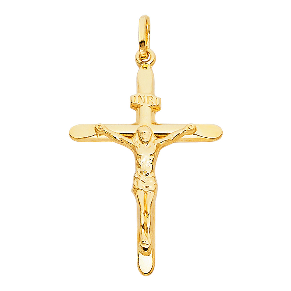 14k Yellow Gold Jesus Christ Crucifix Prince of Peace Crucifix Pendant Charm