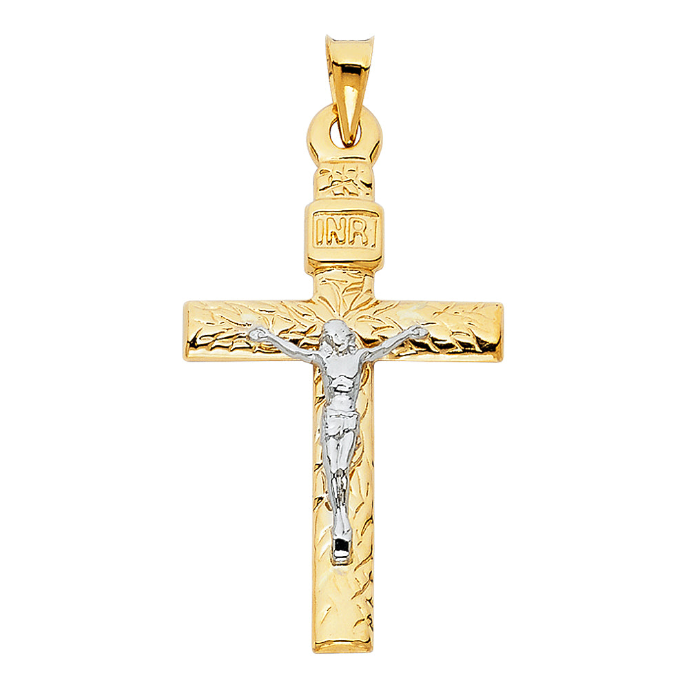 14k Two-Color Gold Jesus Christ Crucifix Precision-Cut Crucifix Cross Pendant