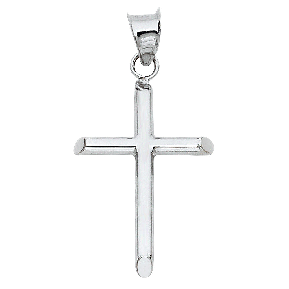 14k White Gold High Polished Finish Holy Cross of Christ Pendant Christian Charm