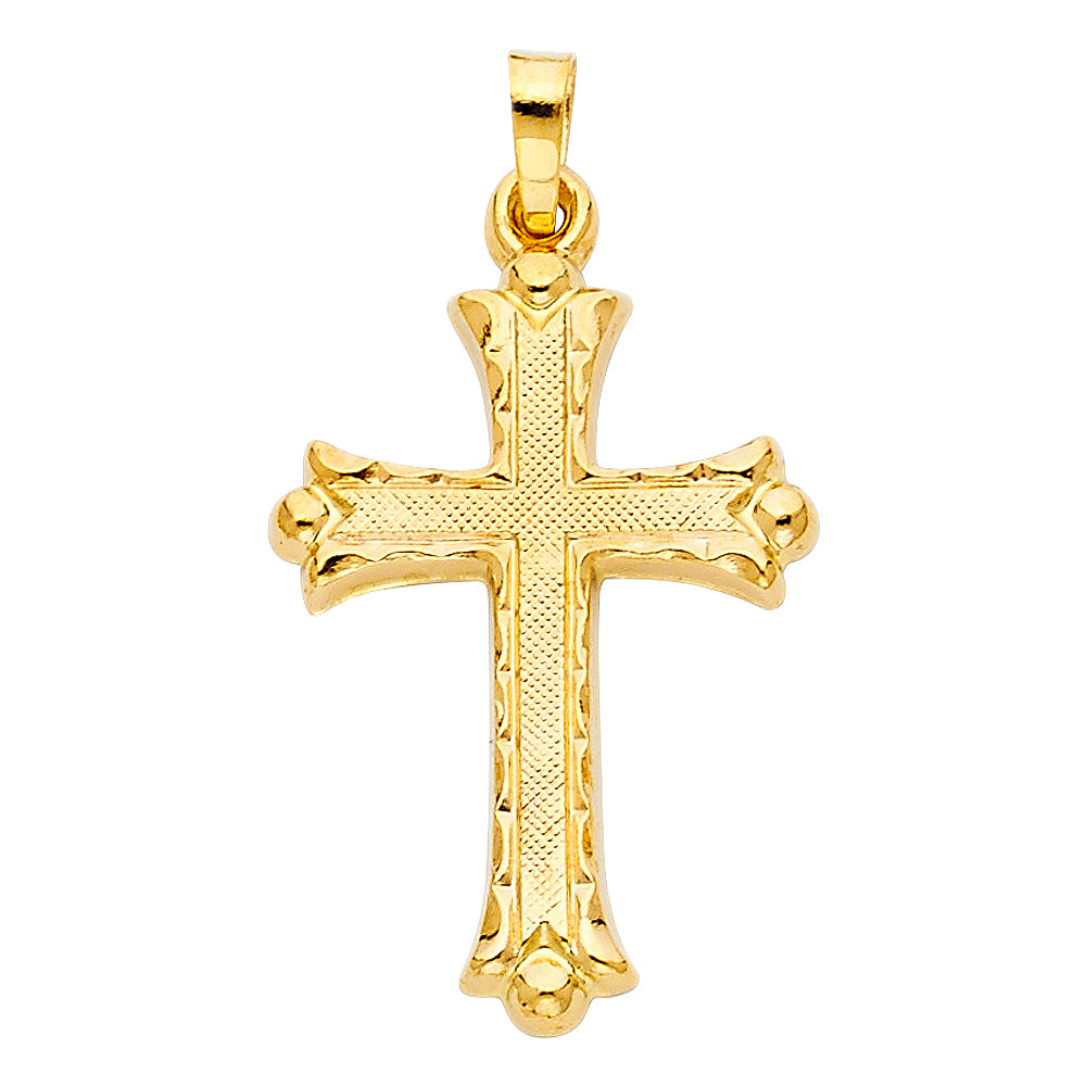 14k Yellow Gold Precision-Cut Latin Design Cross of Christ Pendant Charm