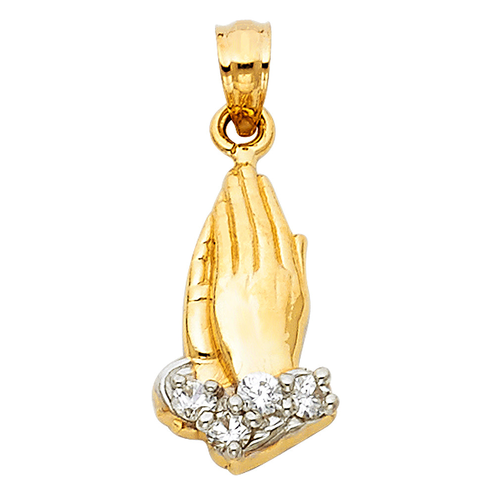 14k Two-Color Gold High Polish Prayer Hands Pendant Pray Jesus Christ Charm