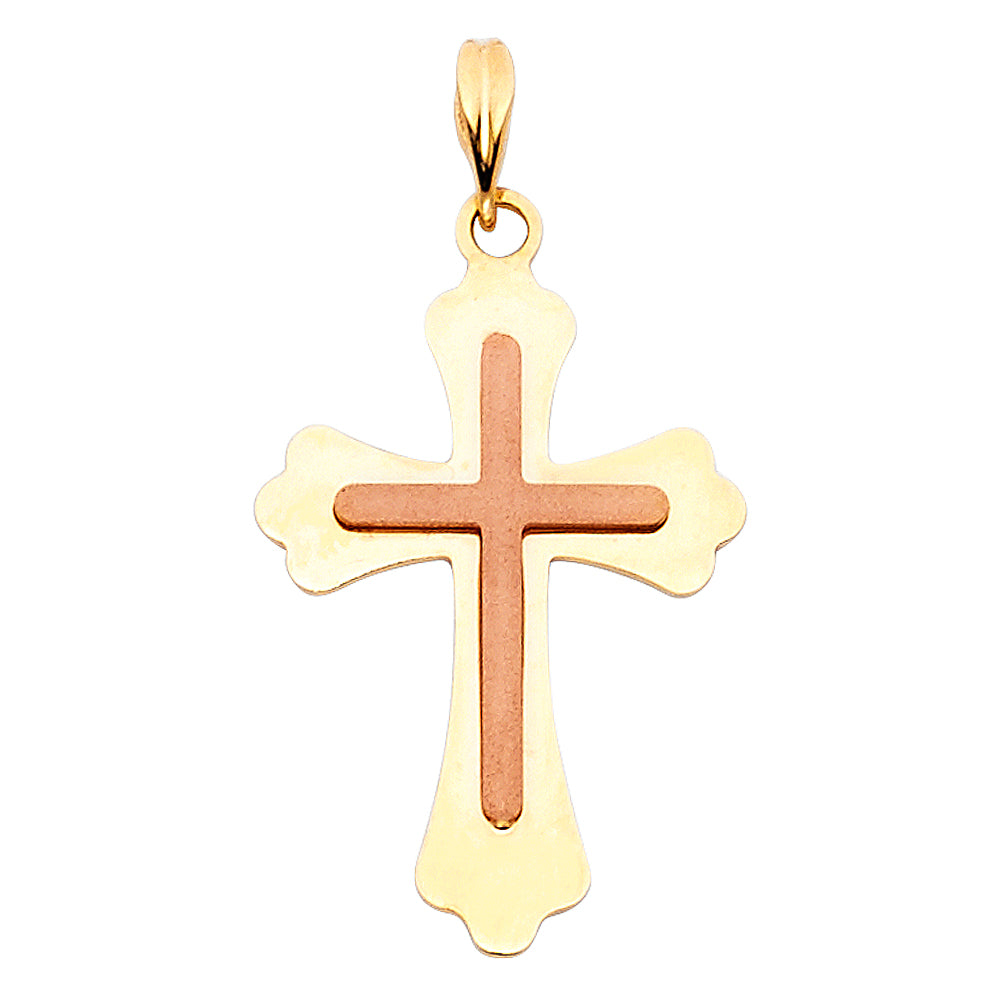 14k Two-Color Gold High Polished Finish Triumphant Cross of Christ Pendant Charm