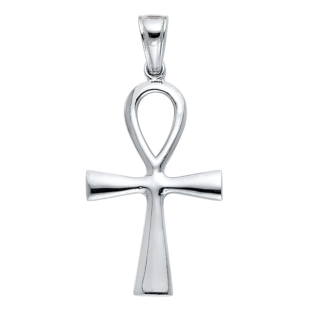 14k White Gold Coptic Church Key to Eternity Ankh Cross of Life Pendant Charm