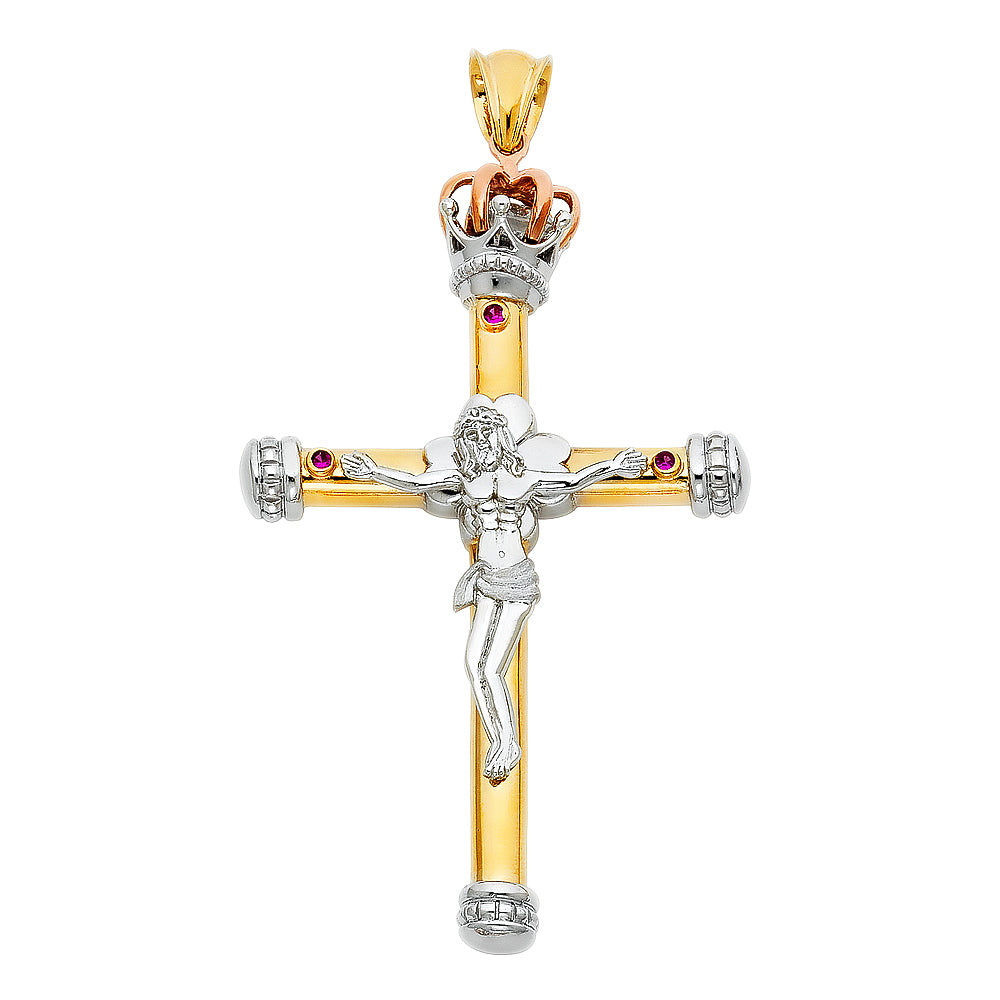 14k Tri-Color Gold Christ Defeating Death on the Cross Victory Crucifix Pendant