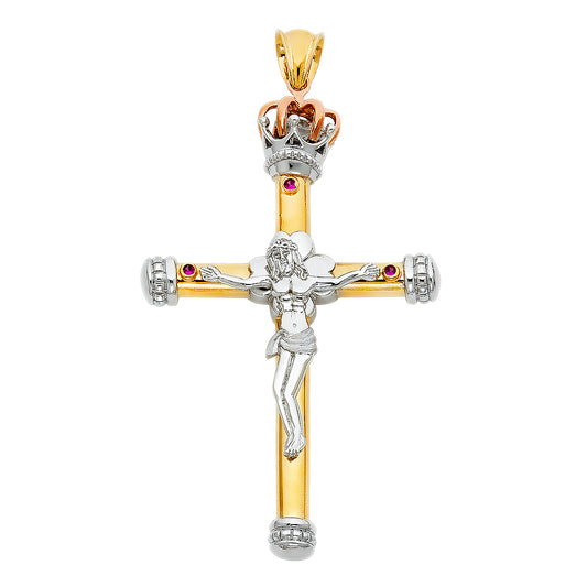 14k Tri-Color Gold Christ Defeating Death on the Cross Victory Crucifix Pendant