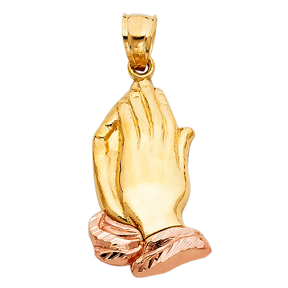 14k Two-Color Gold Paying Hands Pendant Christian Faith Hope Love Christ Charm