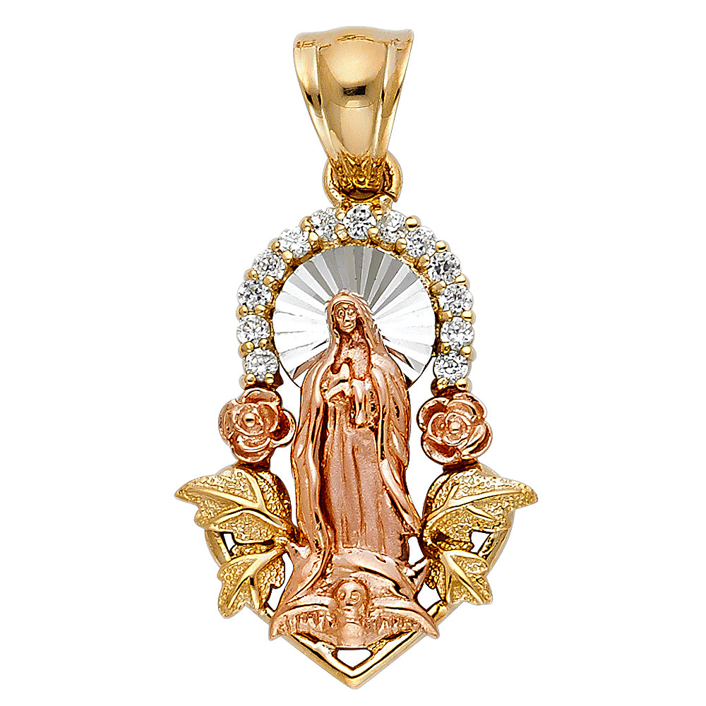 14k Two-Color Gold Rose of Life Radiant Saint Guadalupe Pendant Eternal Charm