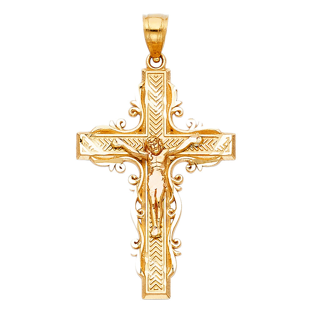 14k Yellow Gold Jesus Crucified Crucifix Precision-Cut 3D Cross Pendant Charm