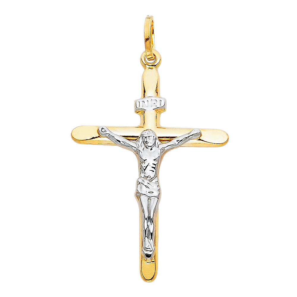 14k Yellow & White Gold Cross Pendant Christianity Religious Crucifix Charm