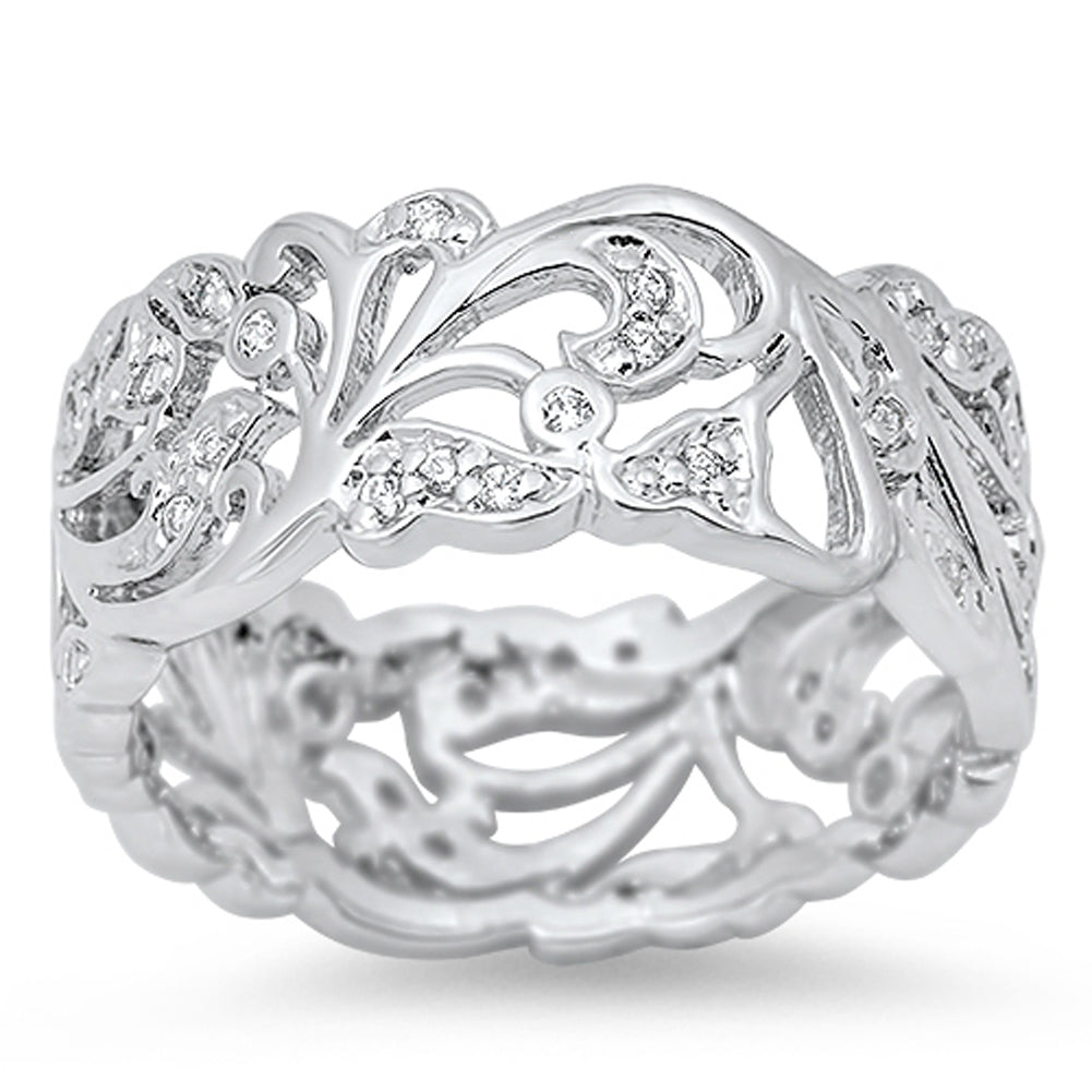 Cutout Eternity White CZ Polished Ring New .925 Sterling Silver Band Sizes 4-12