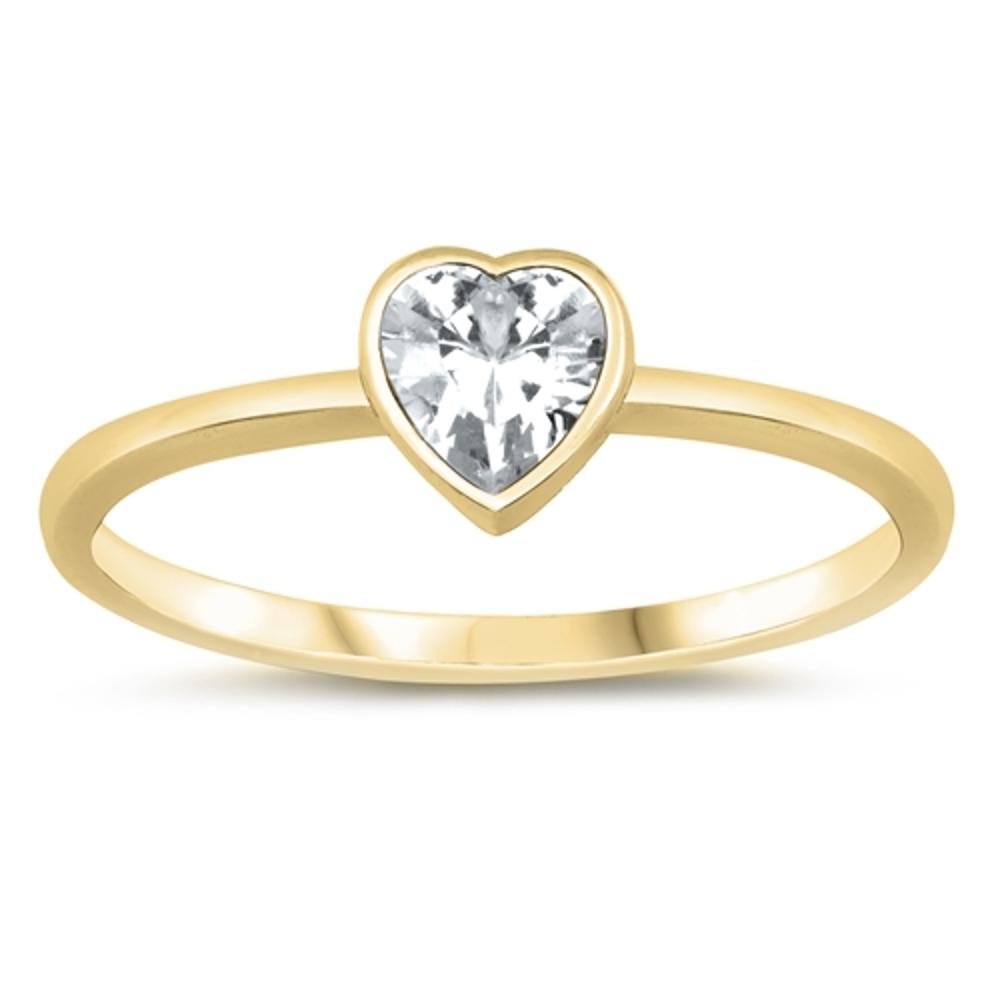 Classic Yellow Gold-Tone Love Heart Promise Sterling Silver Ring Sizes 2-13