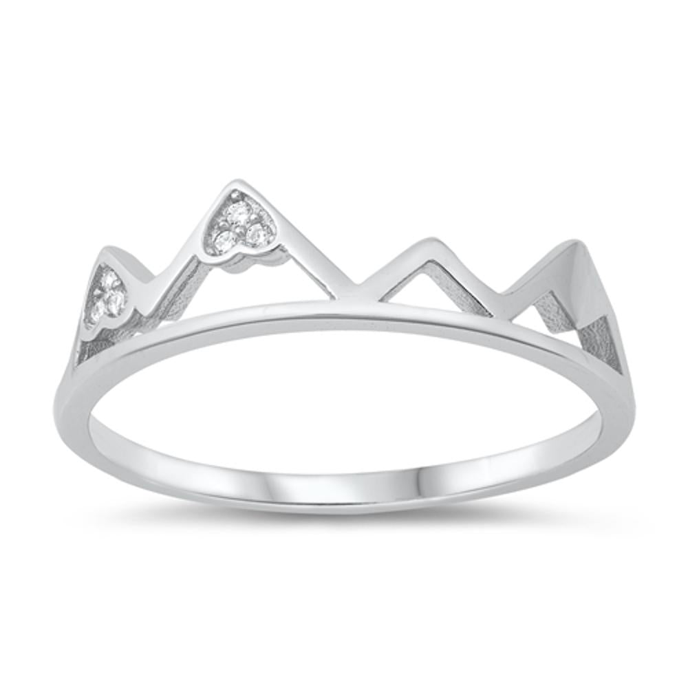 Clear CZ Heart Mountains Classic Ring New .925 Sterling Silver Band Sizes 4-10