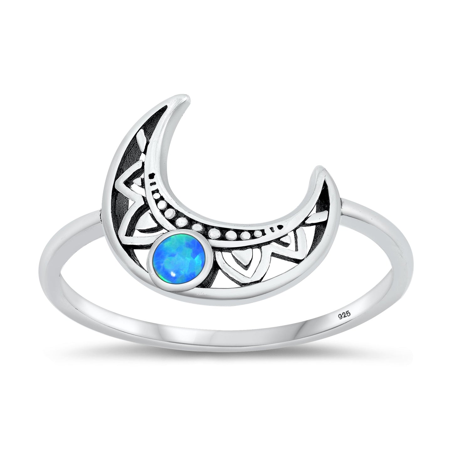 Sterling Silver Blue Lab Opal Bali Moon Ring