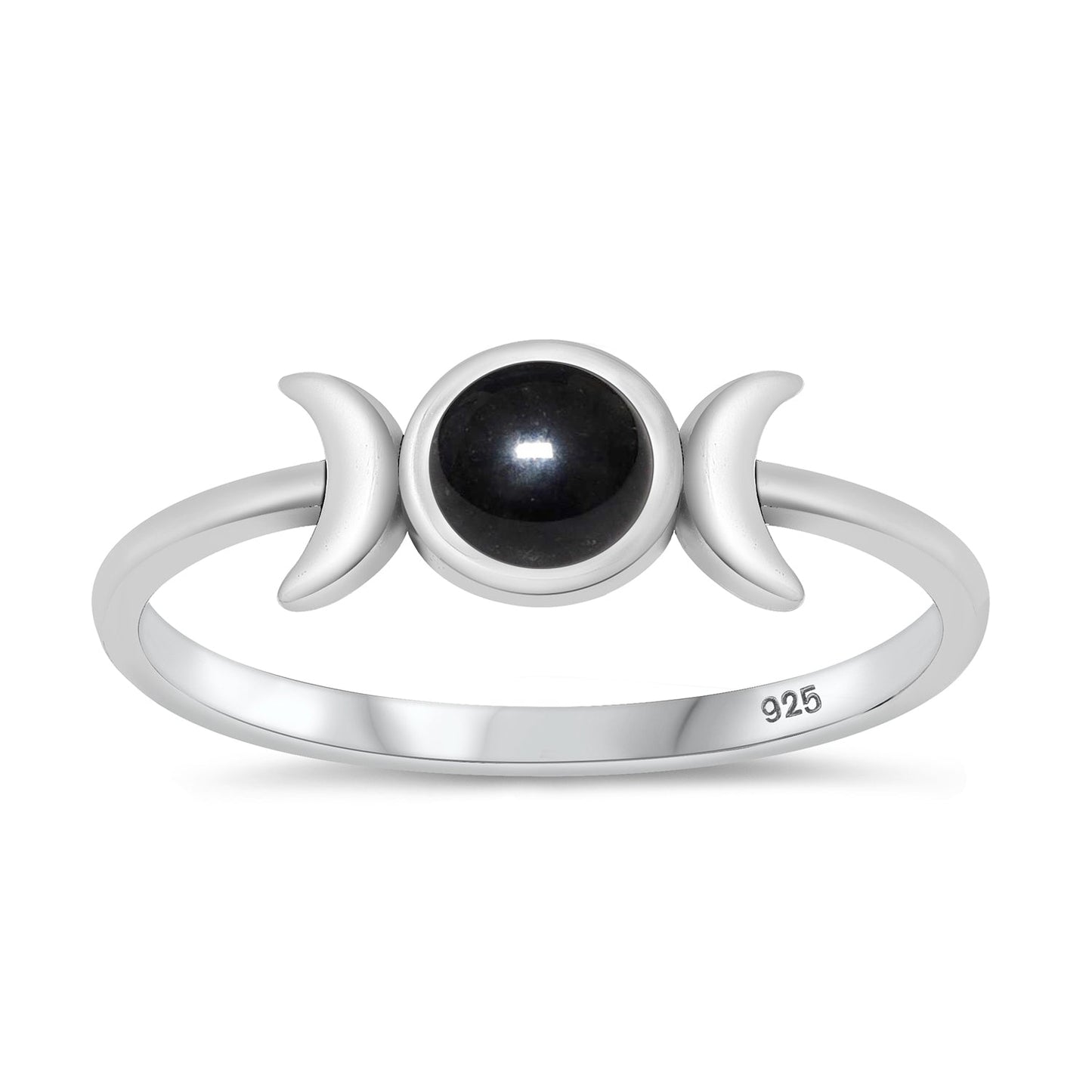 Sterling Silver Black Agate Moon Ring