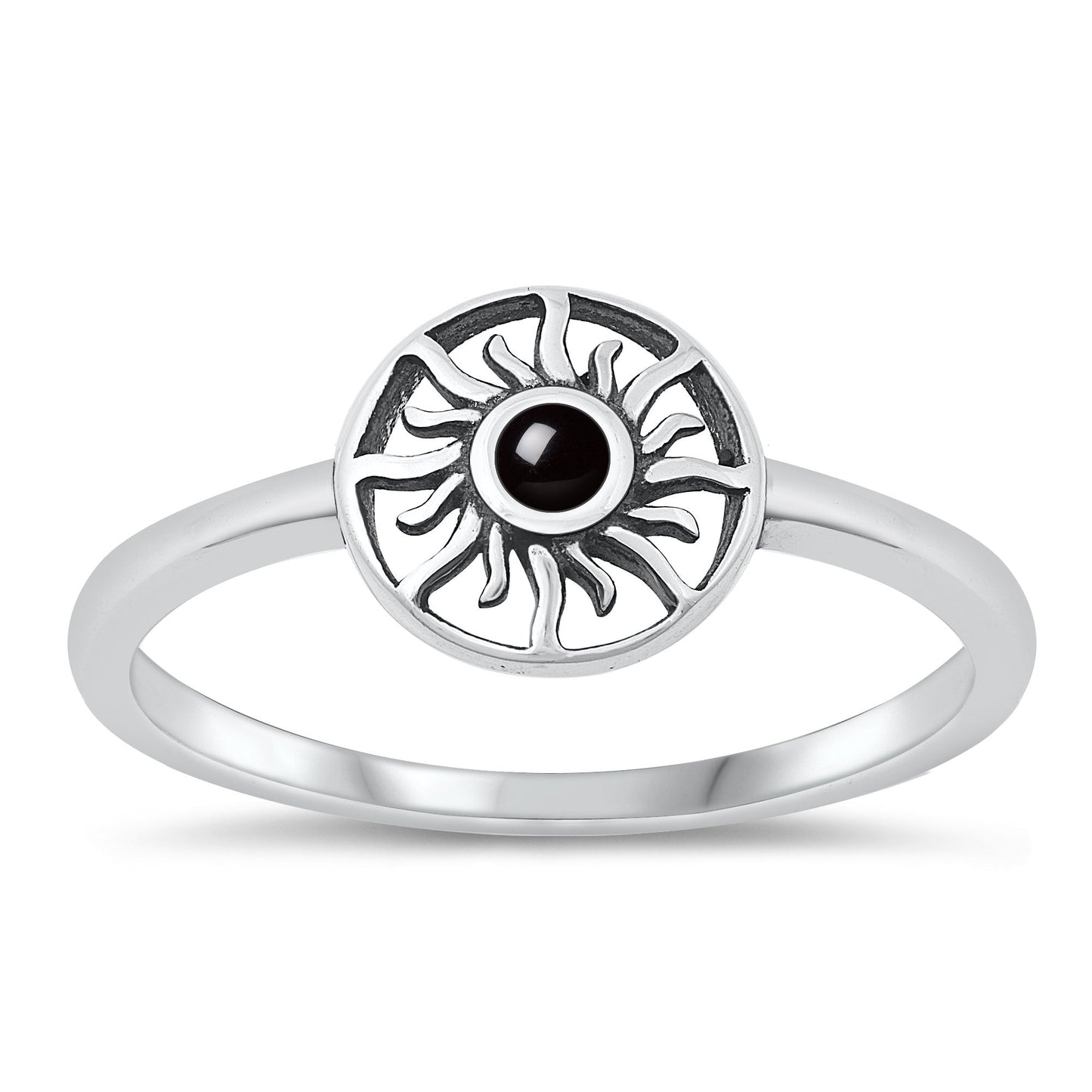 Sterling Silver Black Agate Sun Ring