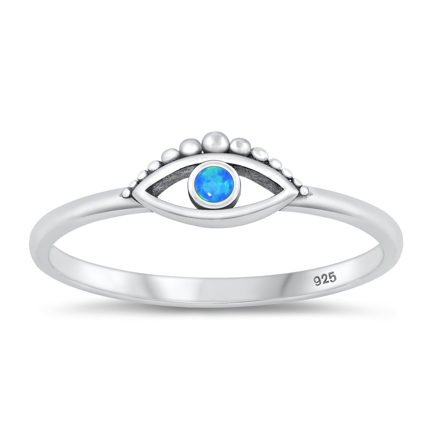 Sterling Silver Blue Lab Opal Evil Eye Ring