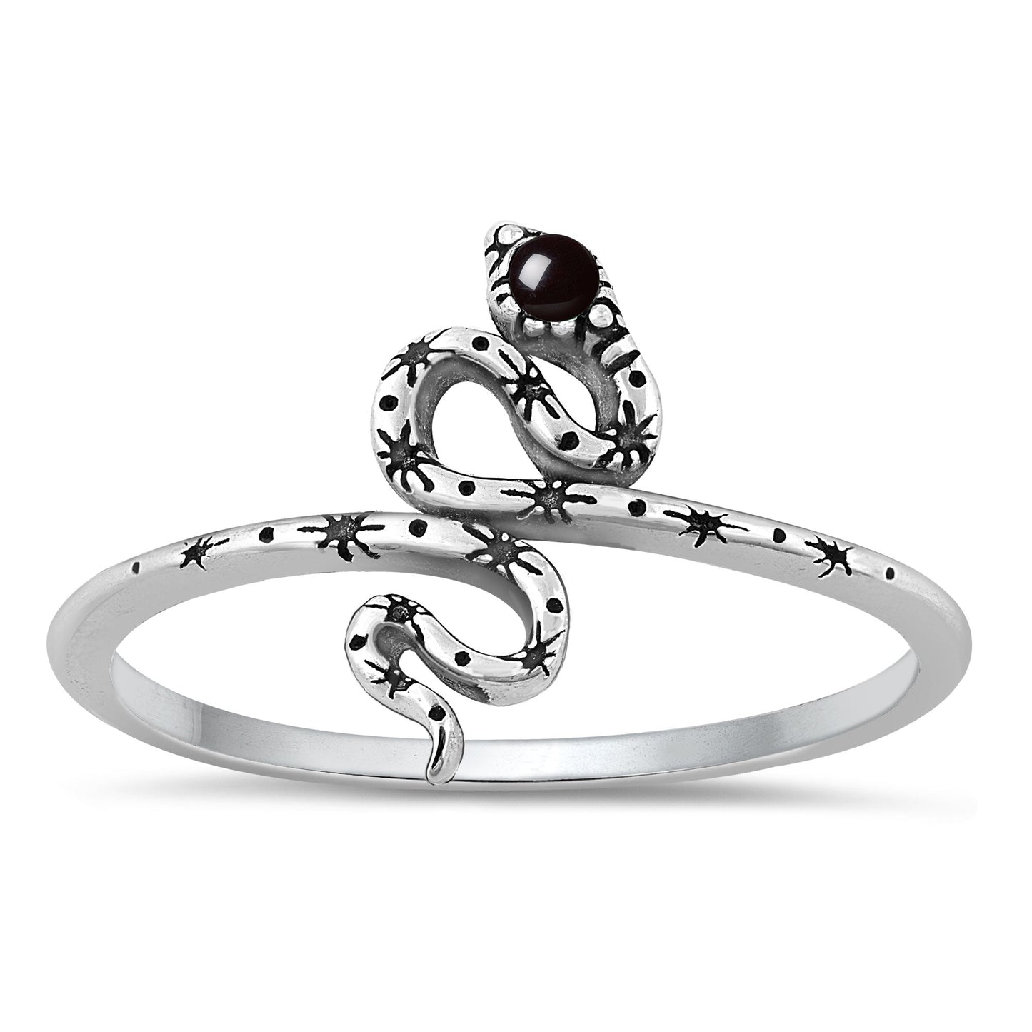 Sterling Silver Black Agate Snake Ring