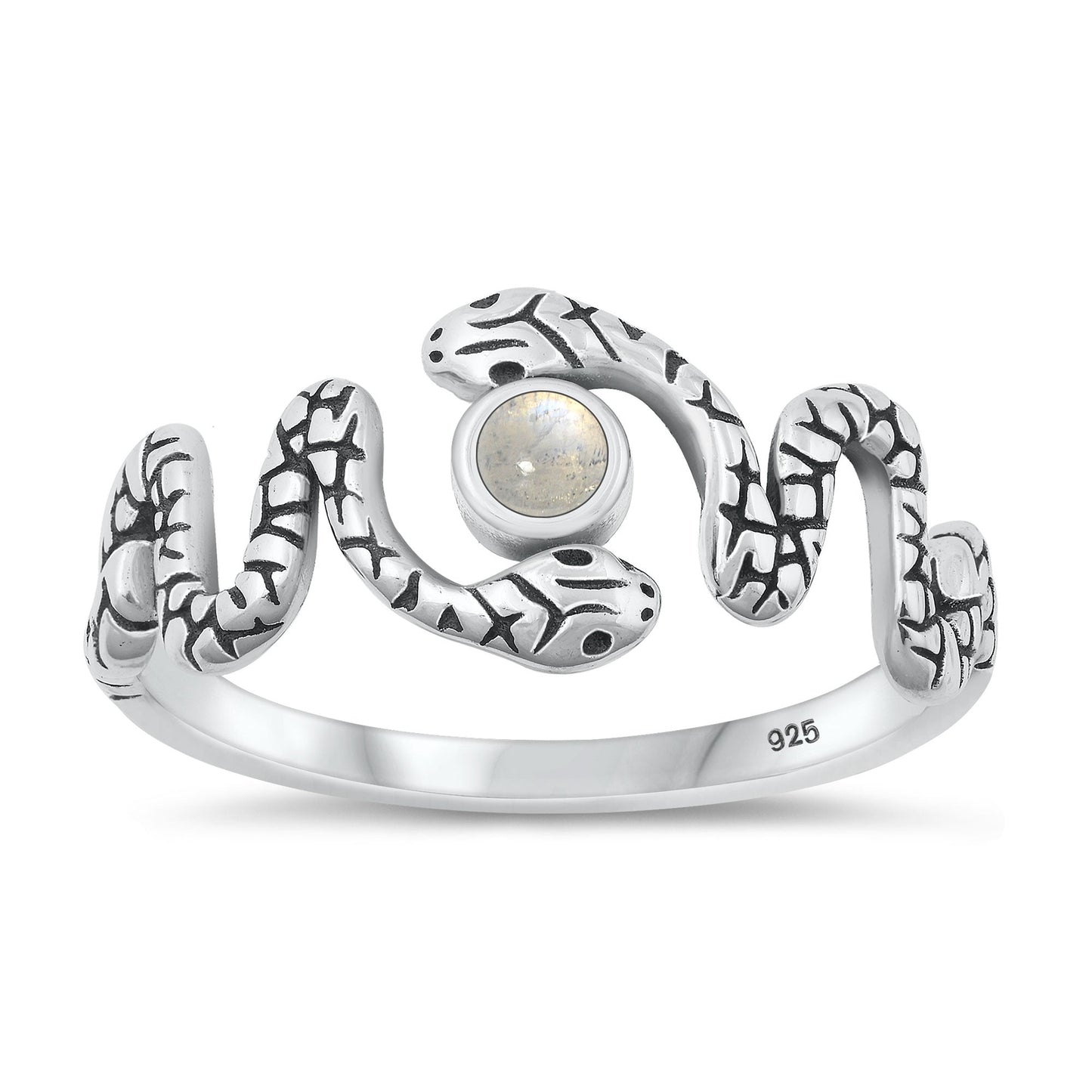 Sterling Silver Moonstone Snake Ring