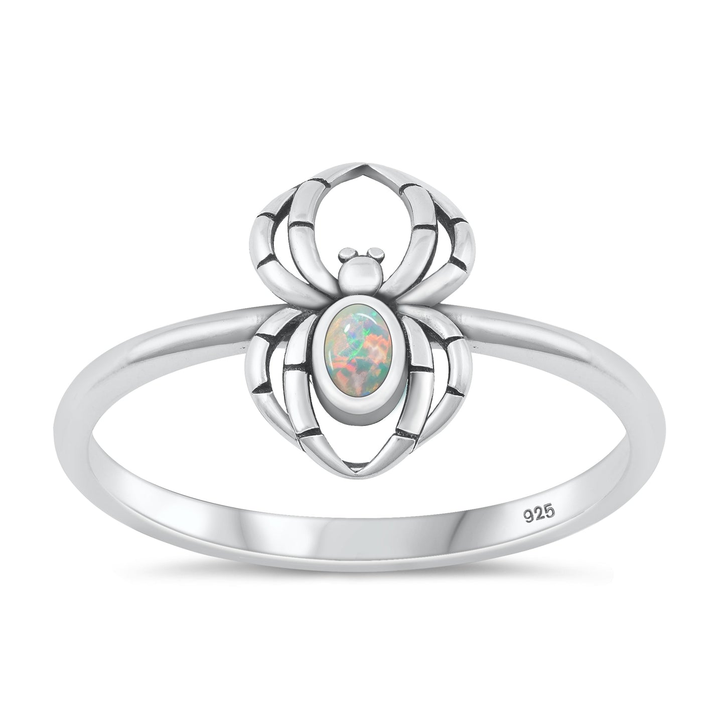 Sterling Silver White Lab Opal Spider Ring