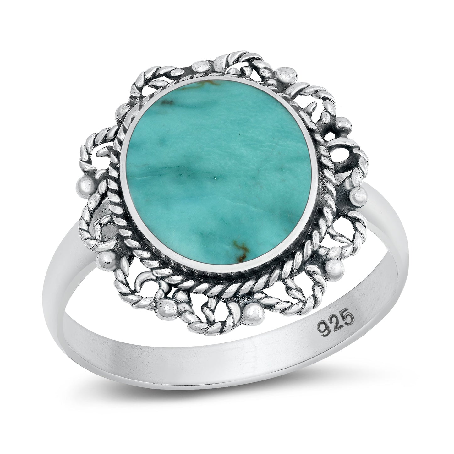 Sterling Silver Genuine Turquoise Bali Ring