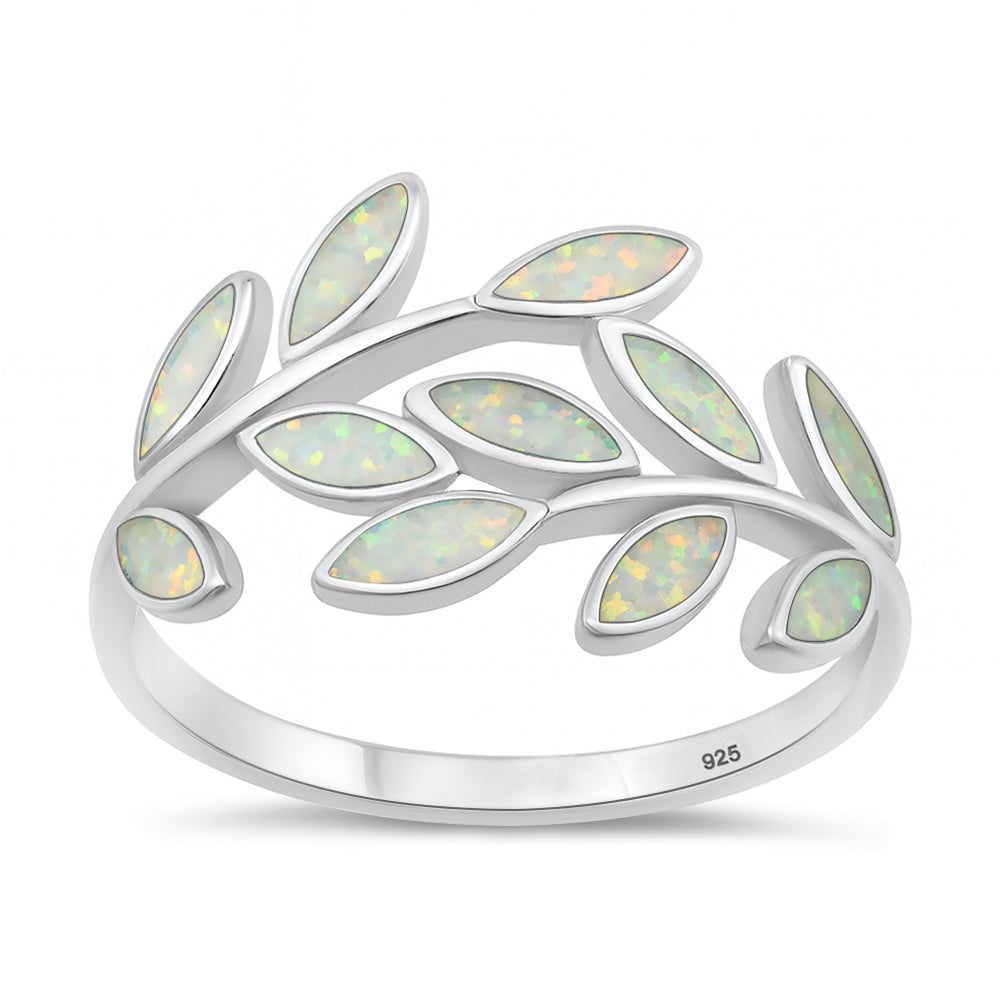 Sterling Silver Opal Leaf Ring