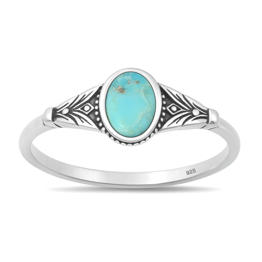 Sterling Silver Oval Flower Oxidized Leaf Solitaire Ring